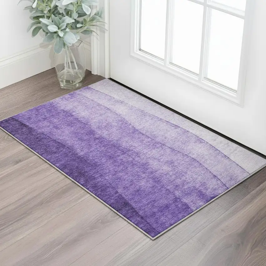 Purple And Ivory Ombre Washable Area Rug With UV Protection Photo 2