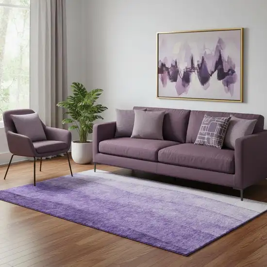 Purple And Ivory Ombre Washable Area Rug With UV Protection Photo 1