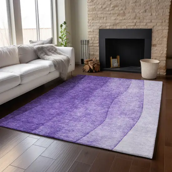 Purple And Ivory Ombre Washable Area Rug With UV Protection Photo 4