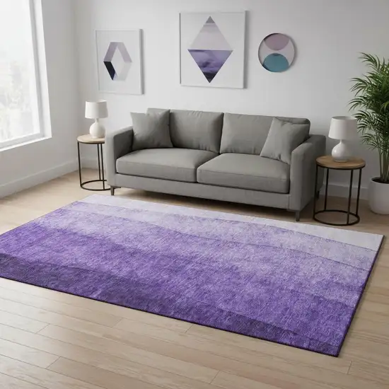 Purple And Ivory Ombre Washable Area Rug With UV Protection Photo 2