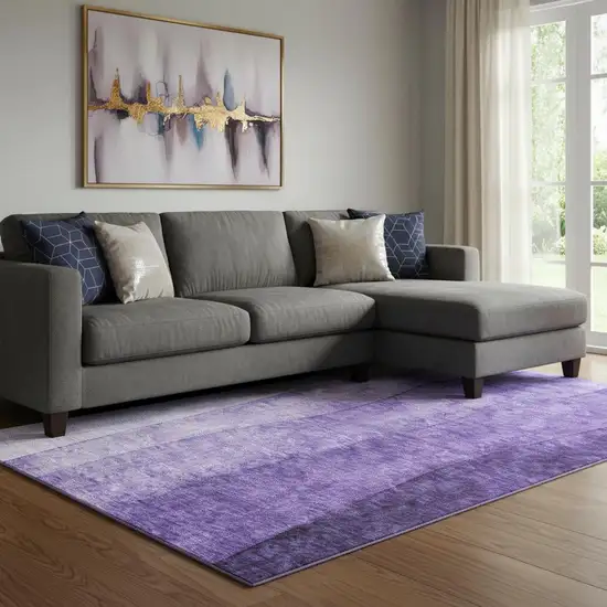 Purple And Ivory Ombre Washable Area Rug With UV Protection Photo 1