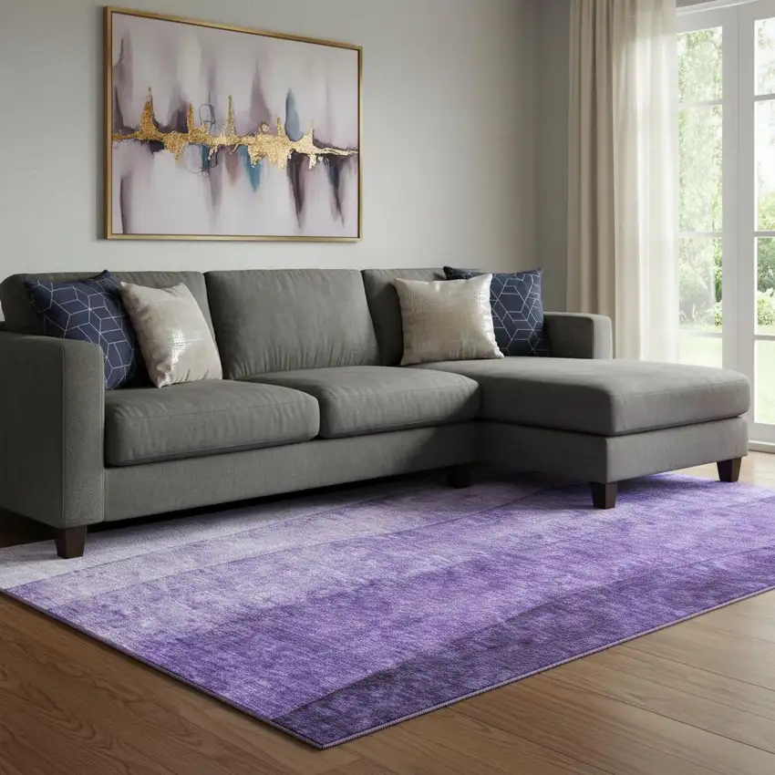 Purple And Ivory Ombre Washable Area Rug With UV Protection Photo 1