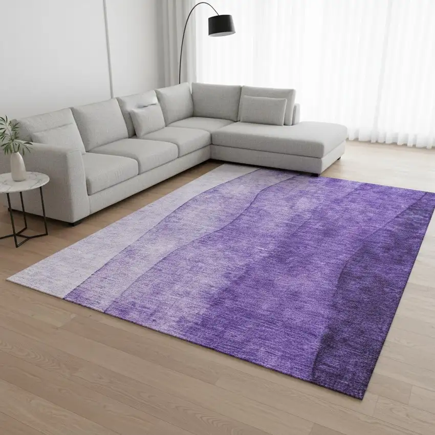 Purple And Ivory Ombre Washable Area Rug With UV Protection Photo 2
