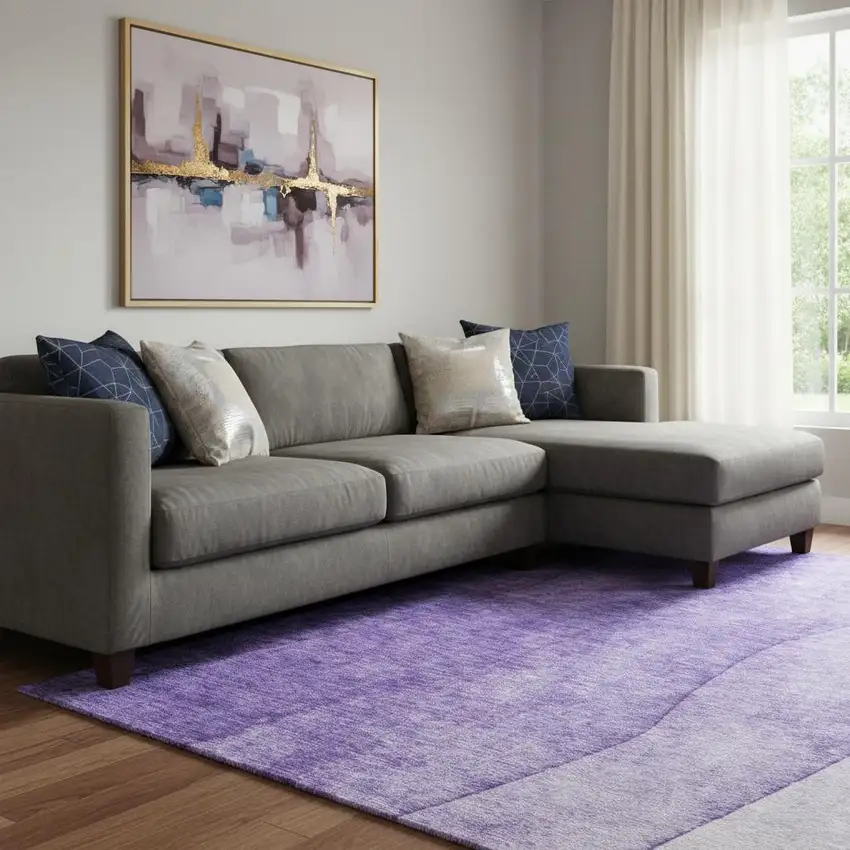 Purple And Ivory Ombre Washable Area Rug With UV Protection Photo 1