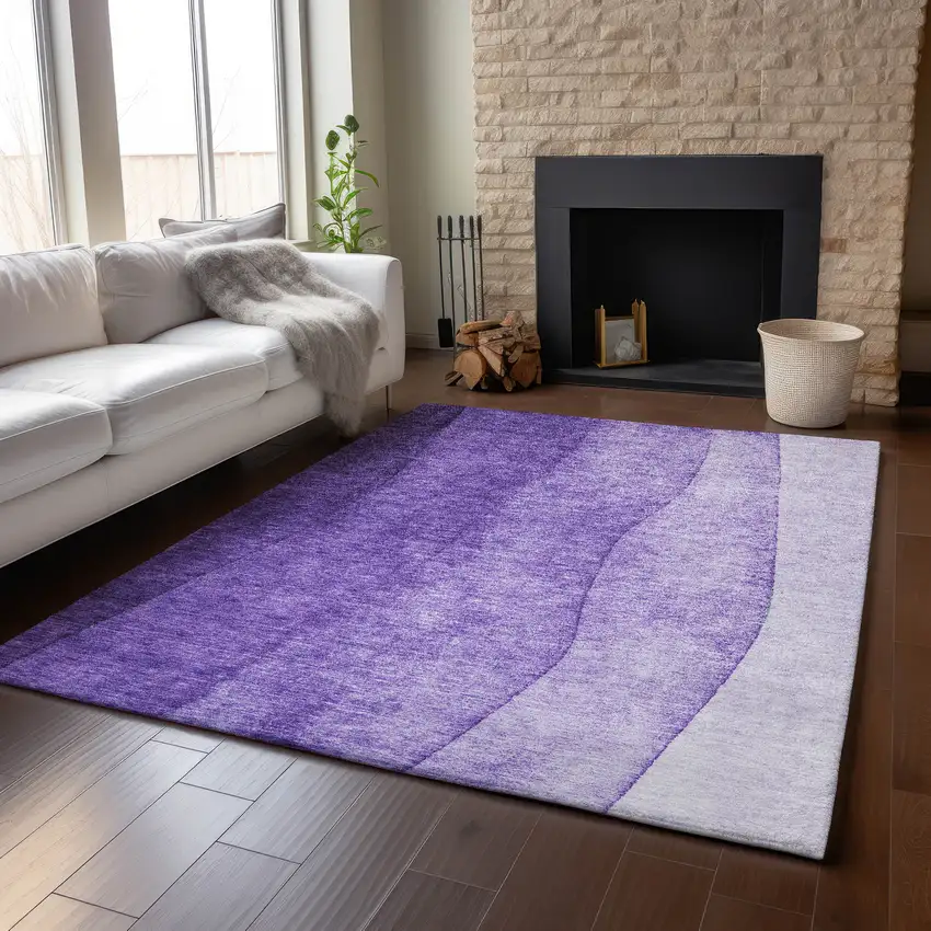 Purple And Ivory Ombre Washable Area Rug With UV Protection Photo 5