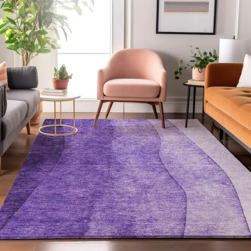 Purple And Ivory Ombre Washable Area Rug With UV Protection Photo 4