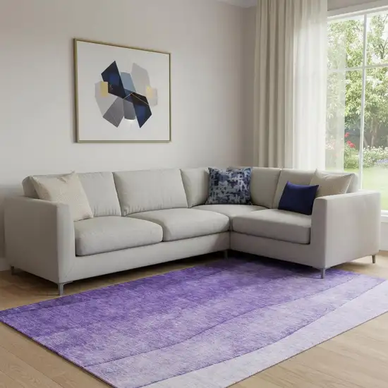 Purple And Ivory Ombre Washable Area Rug With UV Protection Photo 1