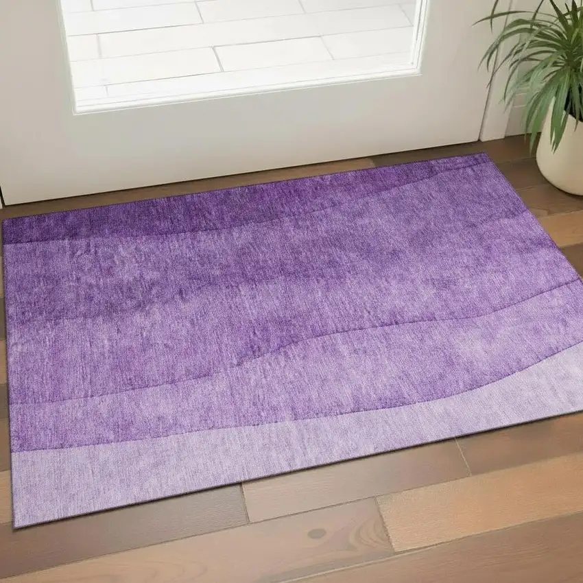 Purple And Ivory Ombre Washable Area Rug With UV Protection Photo 1