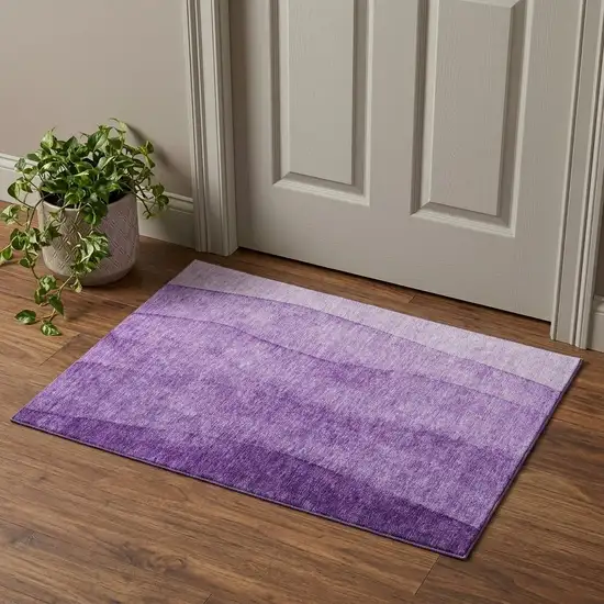 Purple And Ivory Ombre Washable Area Rug With UV Protection Photo 1