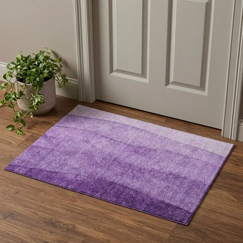 Purple And Ivory Ombre Washable Area Rug With UV Protection Photo 1