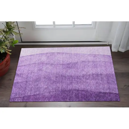 Purple And Ivory Ombre Washable Area Rug With UV Protection Photo 2