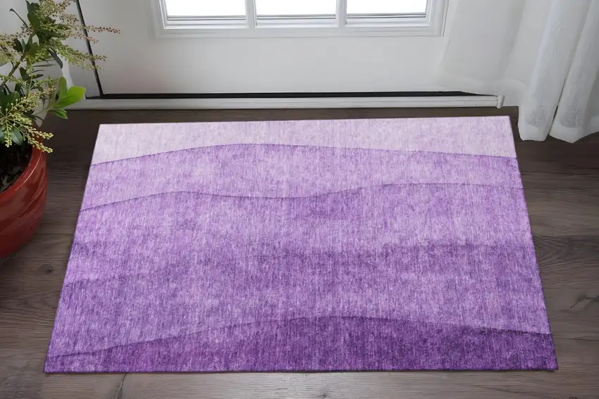 Purple And Ivory Ombre Washable Area Rug With UV Protection Photo 2
