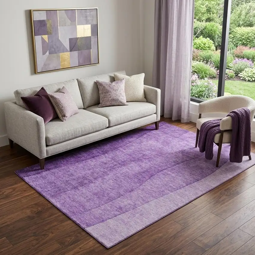 Purple And Ivory Ombre Washable Area Rug With UV Protection Photo 1