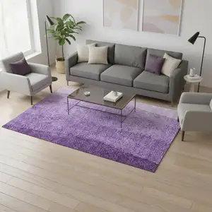 Photo of Purple And Ivory Ombre Washable Area Rug With UV Protection