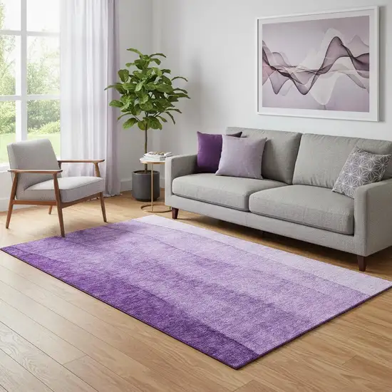 Purple And Ivory Ombre Washable Area Rug With UV Protection Photo 1