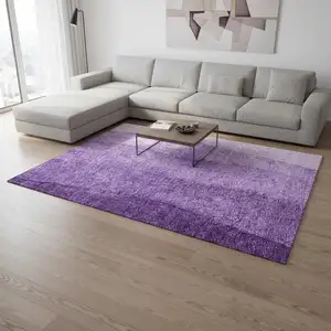Photo of Purple And Ivory Ombre Washable Area Rug With UV Protection