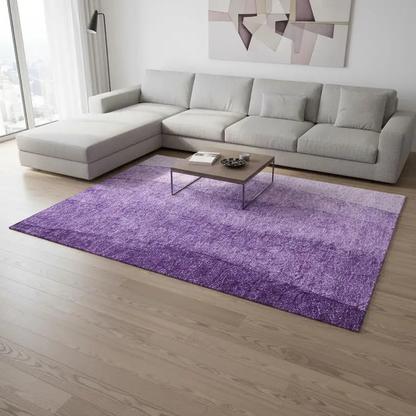 Purple And Ivory Ombre Washable Area Rug With UV Protection Photo 1
