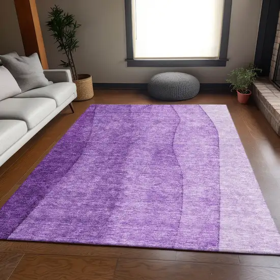 Purple And Ivory Ombre Washable Area Rug With UV Protection Photo 6