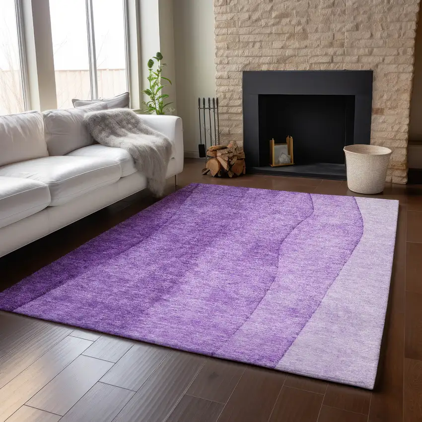 Purple And Ivory Ombre Washable Area Rug With UV Protection Photo 7