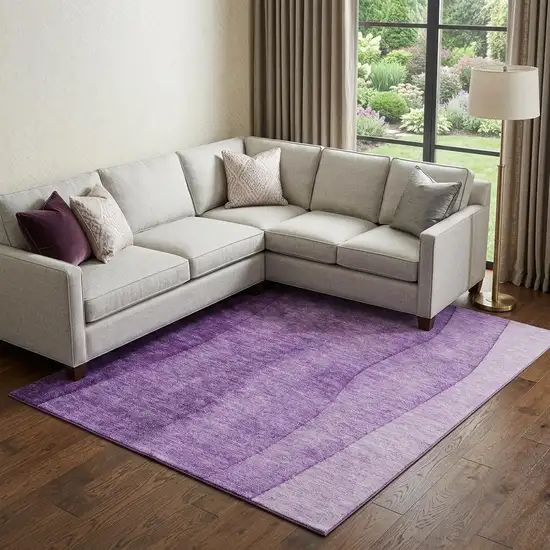 Purple And Ivory Ombre Washable Area Rug With UV Protection Photo 1