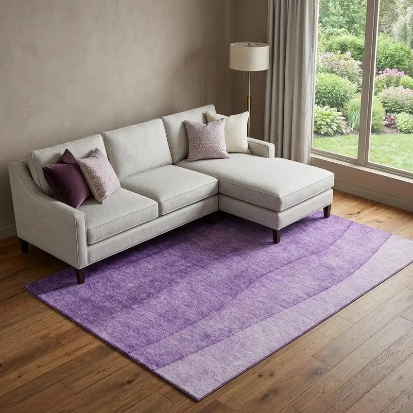 Purple And Ivory Ombre Washable Area Rug With UV Protection Photo 1