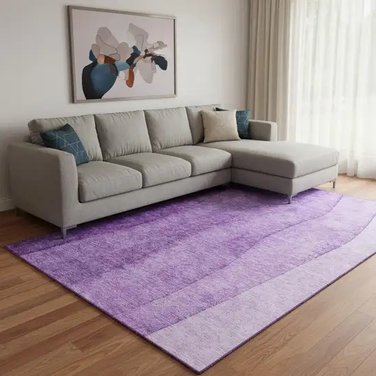 Purple And Ivory Ombre Washable Area Rug With UV Protection Photo 1