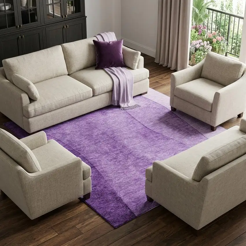 Purple And Ivory Ombre Washable Area Rug With UV Protection Photo 1