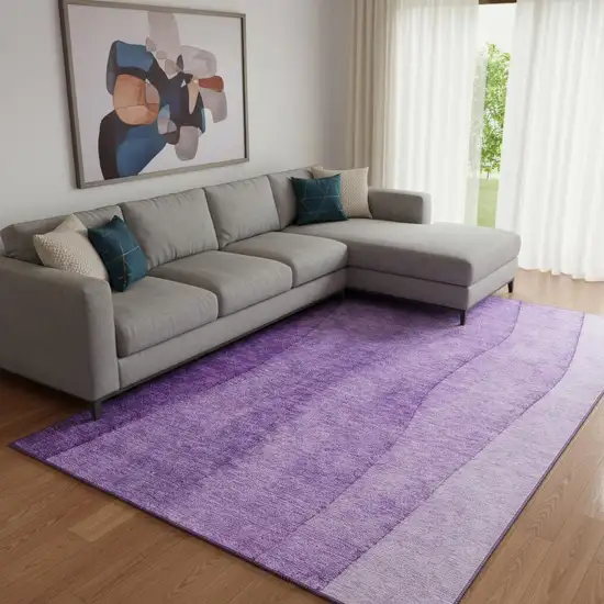 Purple And Ivory Ombre Washable Area Rug With UV Protection Photo 1