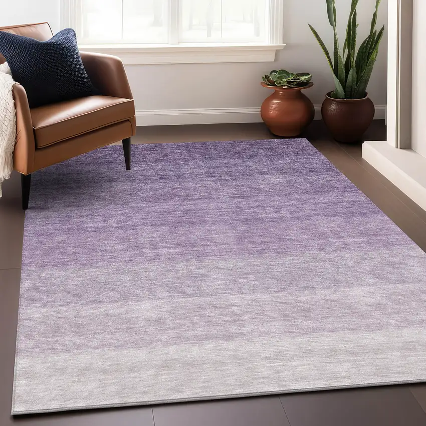 Purple And Ivory Ombre Washable Area Rug With UV Protection Photo 3