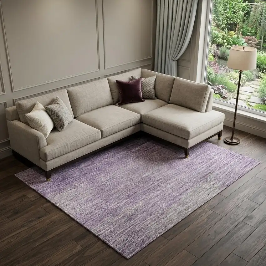 Purple And Ivory Ombre Washable Area Rug With UV Protection Photo 1