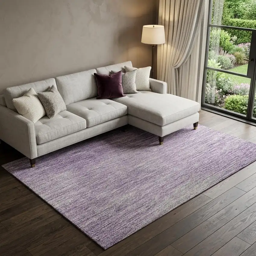 Purple And Ivory Ombre Washable Area Rug With UV Protection Photo 1