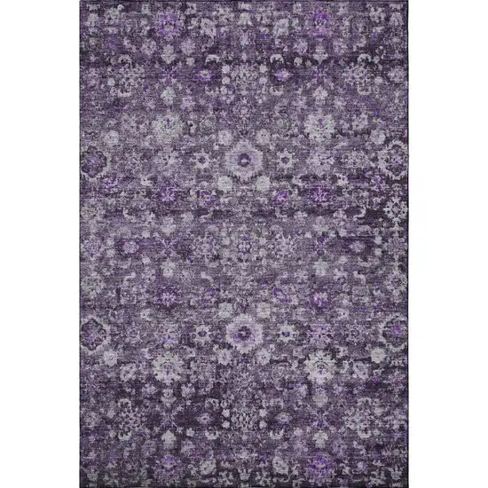 Purple And Ivory Oriental Washable Area Rug With UV Protection Photo 3