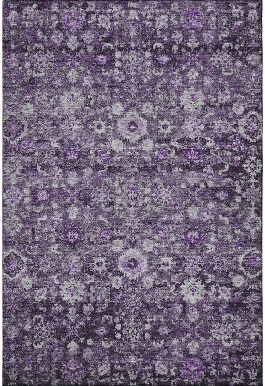 Purple And Ivory Oriental Washable Area Rug With UV Protection Photo 3