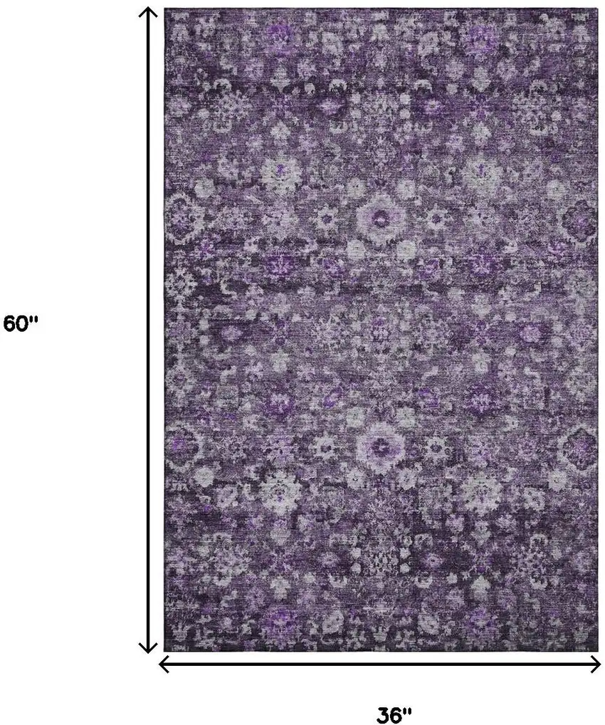 Purple And Ivory Oriental Washable Area Rug With UV Protection Photo 3