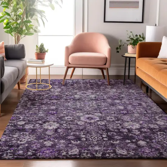 Purple And Ivory Oriental Washable Area Rug With UV Protection Photo 4