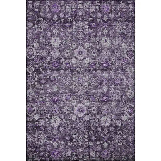 Purple And Ivory Oriental Washable Area Rug With UV Protection Photo 1