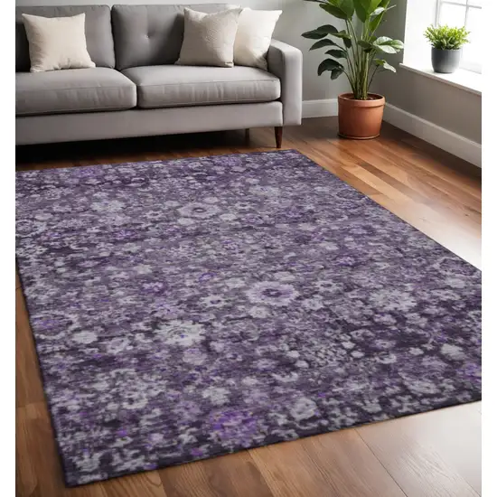 Purple And Ivory Oriental Washable Area Rug With UV Protection Photo 2
