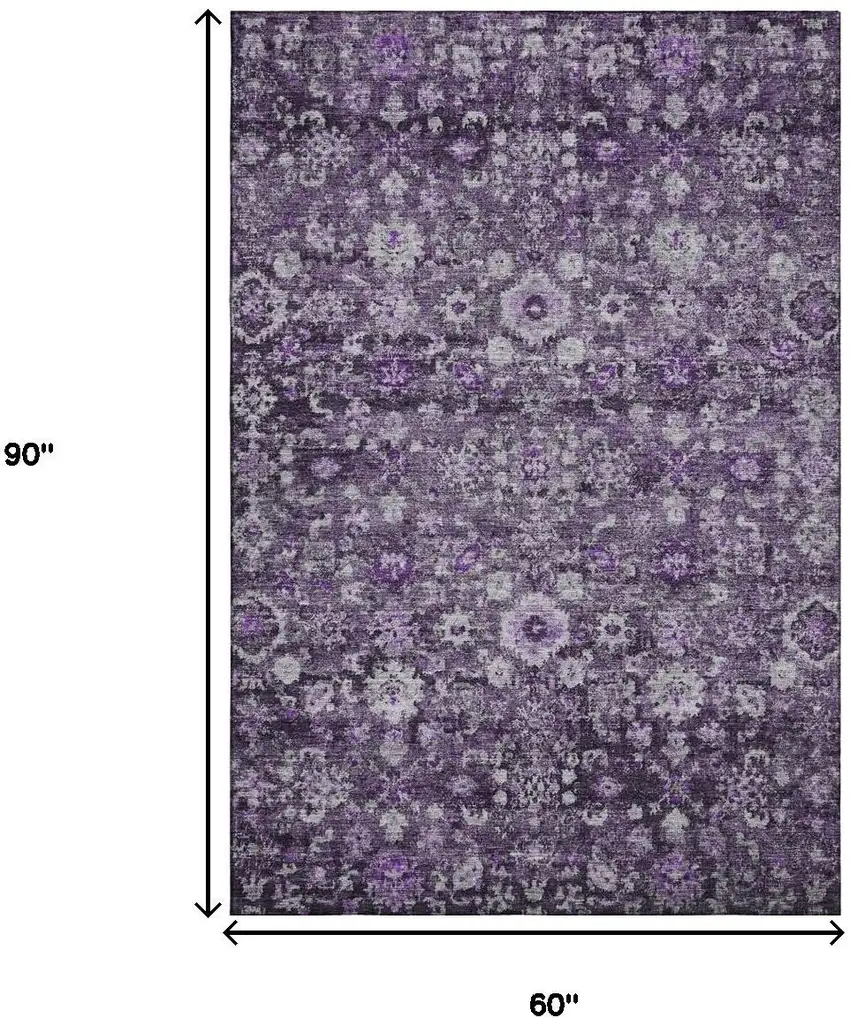 Purple And Ivory Oriental Washable Area Rug With UV Protection Photo 9