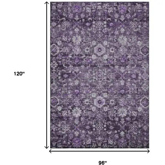 Purple And Ivory Oriental Washable Area Rug With UV Protection Photo 9