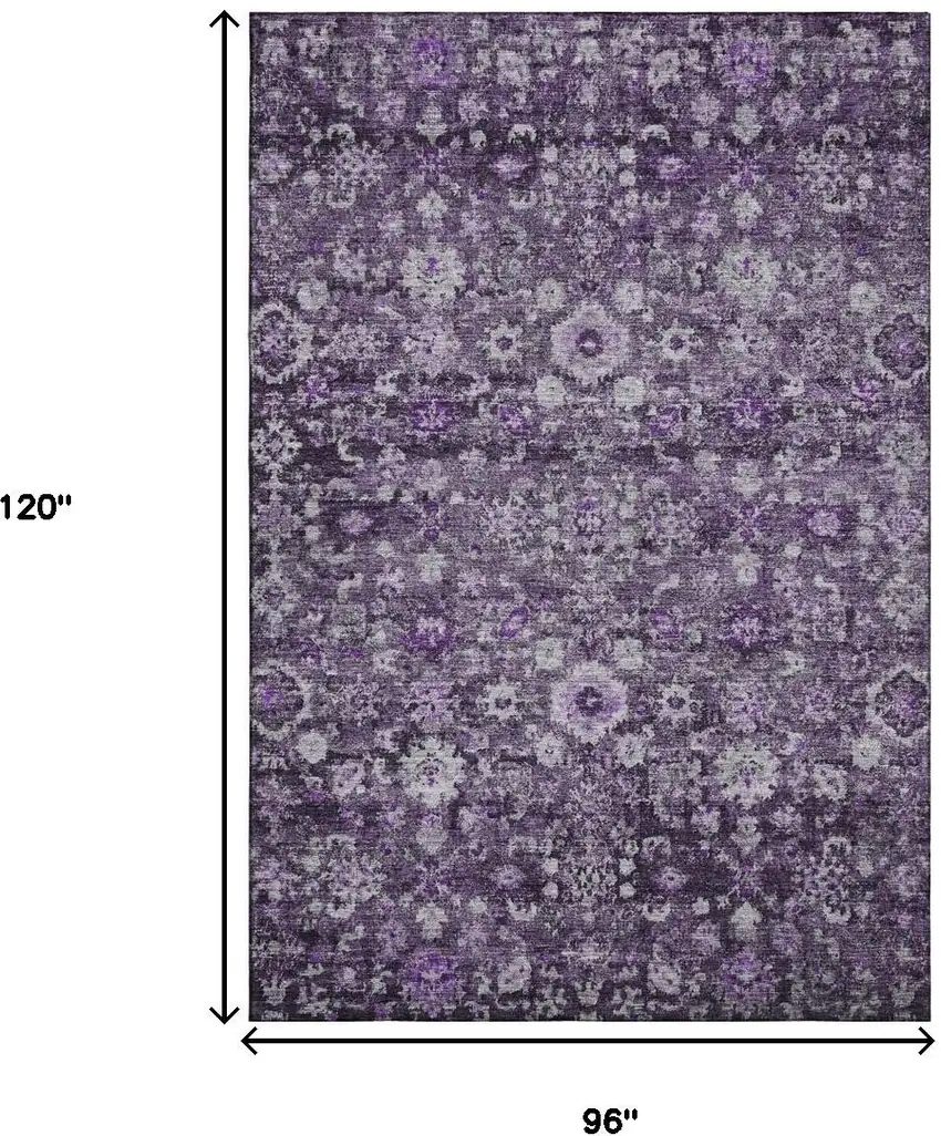 Purple And Ivory Oriental Washable Area Rug With UV Protection Photo 9
