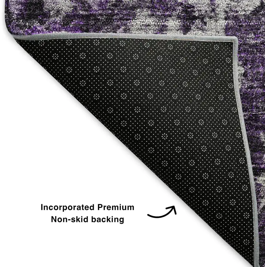 Purple And Ivory Oriental Washable Area Rug With UV Protection Photo 5