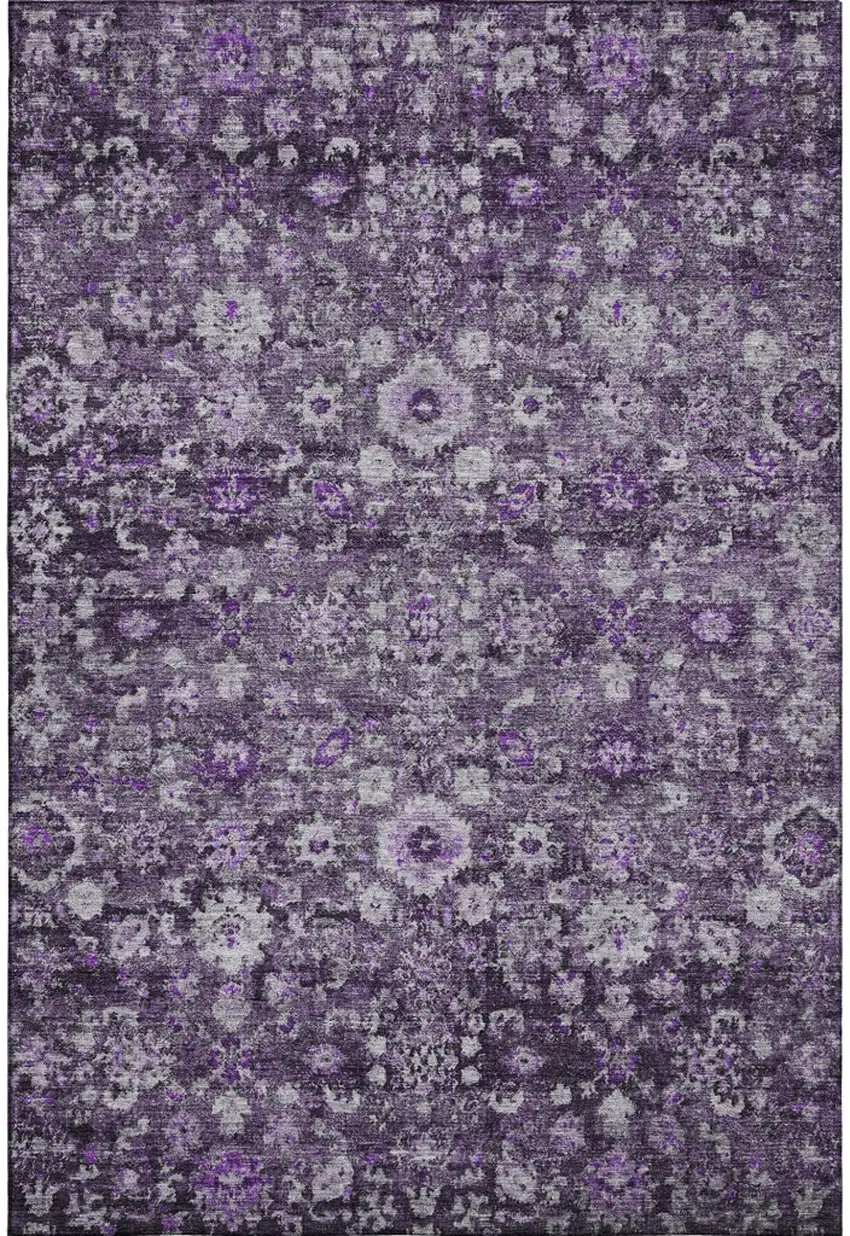 Purple And Ivory Oriental Washable Area Rug With UV Protection Photo 1