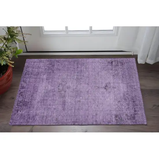 Purple And Ivory Oriental Washable Area Rug With UV Protection Photo 2