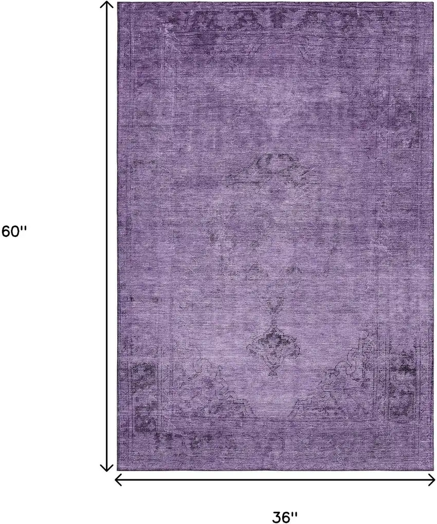 Purple And Ivory Oriental Washable Area Rug With UV Protection Photo 6