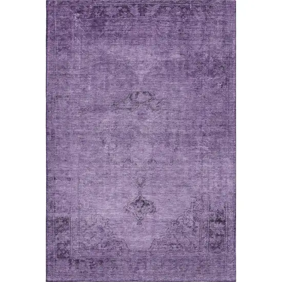 Purple And Ivory Oriental Washable Area Rug With UV Protection Photo 1