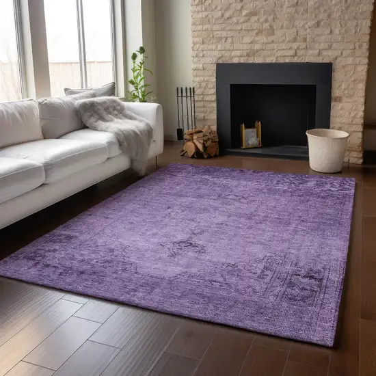 Purple And Ivory Oriental Washable Area Rug With UV Protection Photo 5