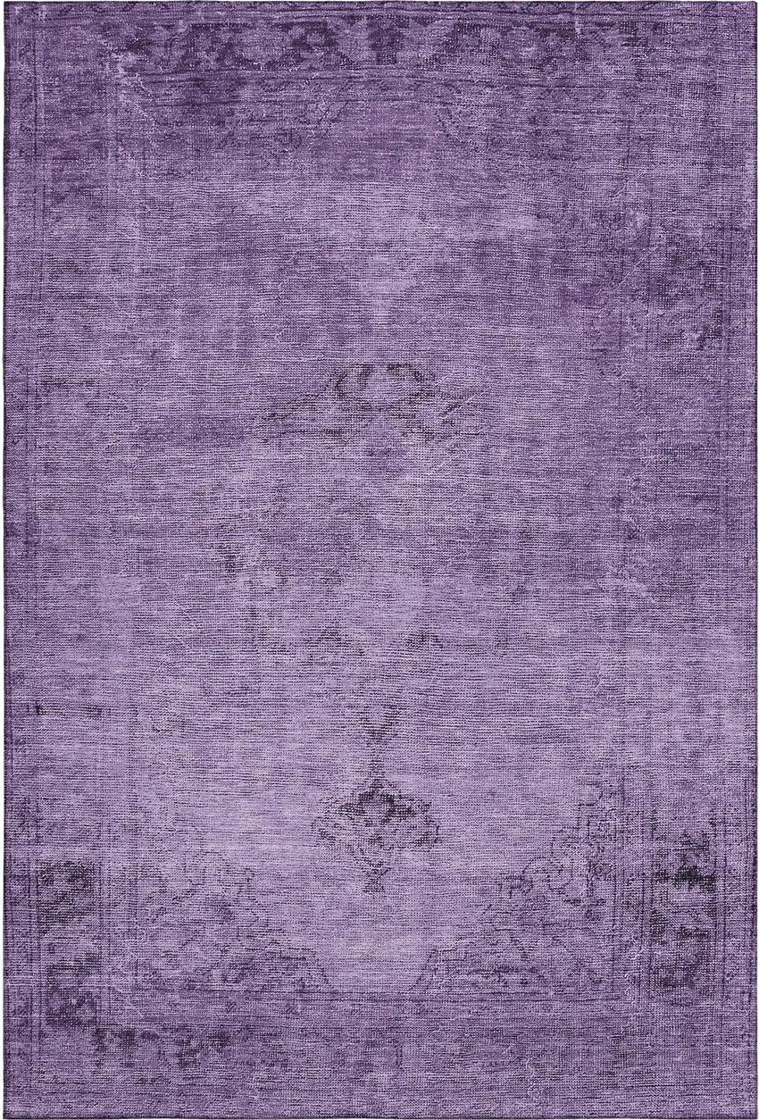 Purple And Ivory Oriental Washable Area Rug With UV Protection Photo 2