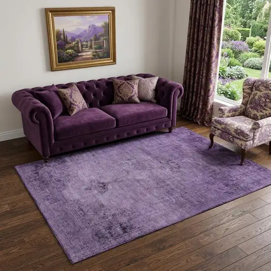 Purple And Ivory Oriental Washable Area Rug With UV Protection Photo 1