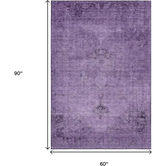 Purple And Ivory Oriental Washable Area Rug With UV Protection Photo 3