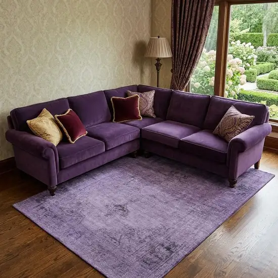Purple And Ivory Oriental Washable Area Rug With UV Protection Photo 1